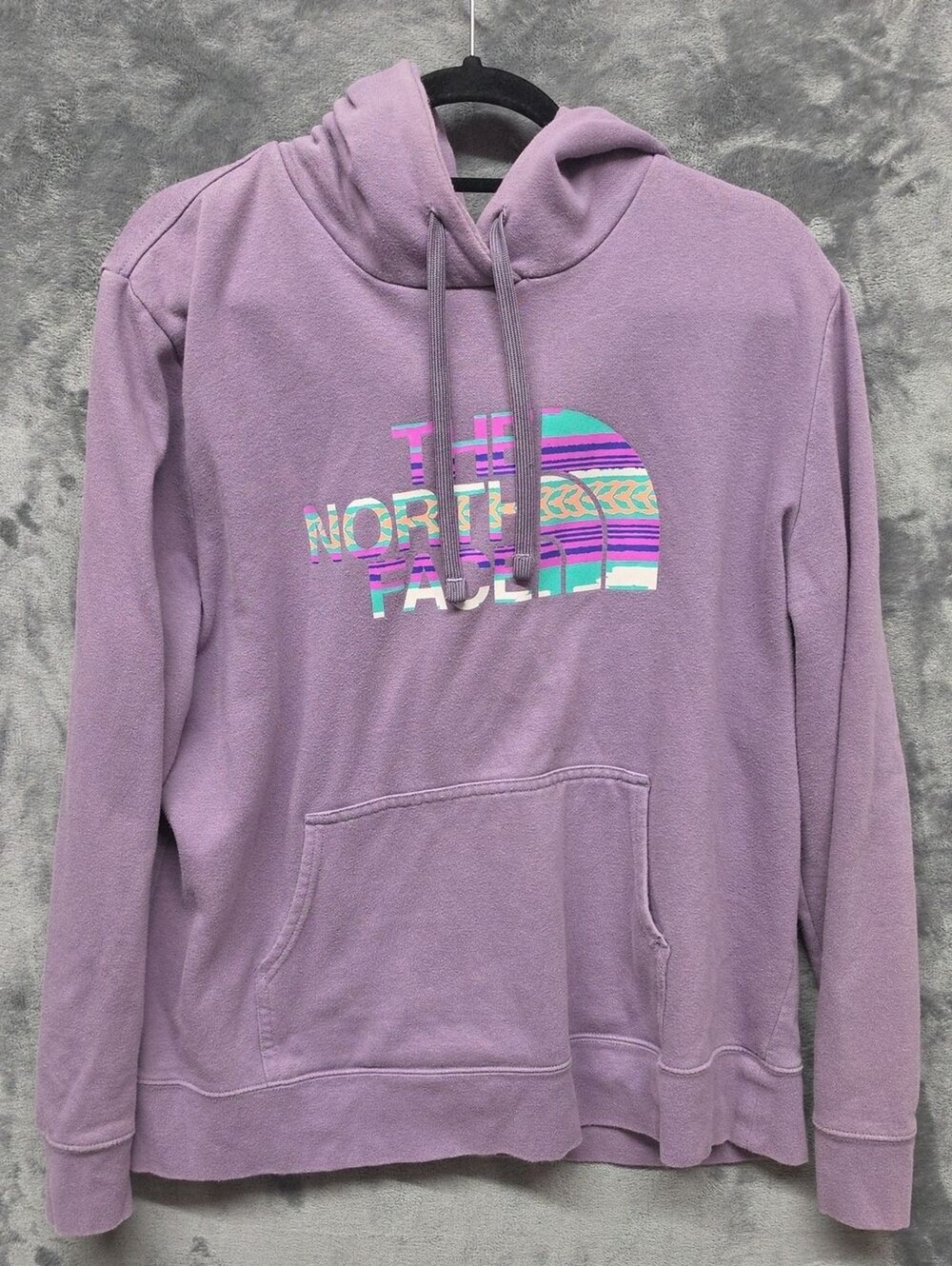 The North Face Lavender Pullover Hoodie with Striped Logo